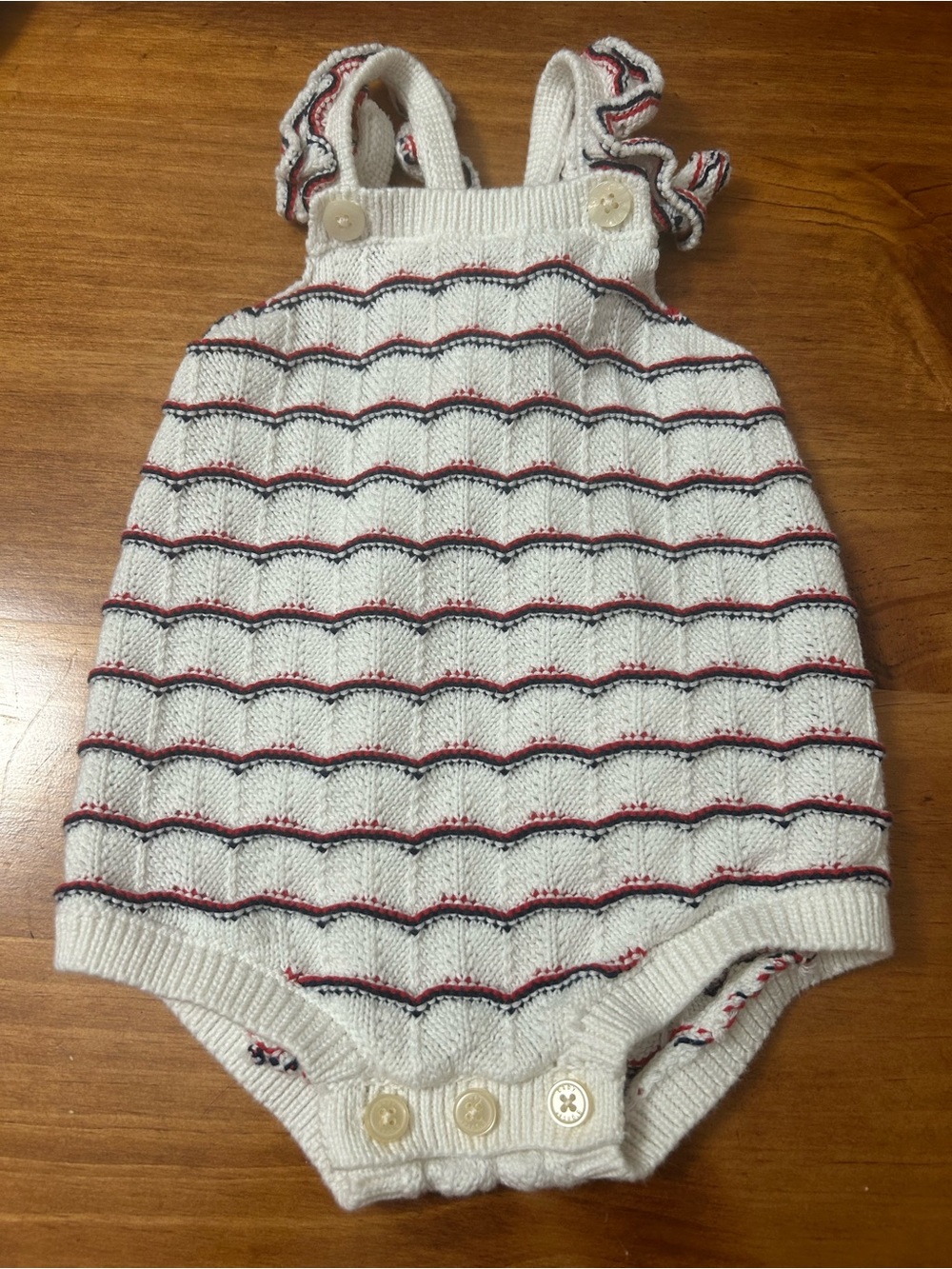 Baby B’gosh Knit Stripe Baby Bubble Romper with Red & Navy Accent